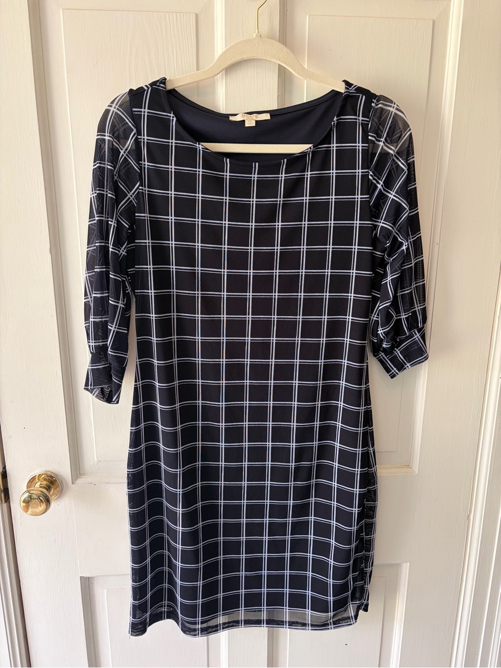 Haani Black Dress with White Windowpane Check